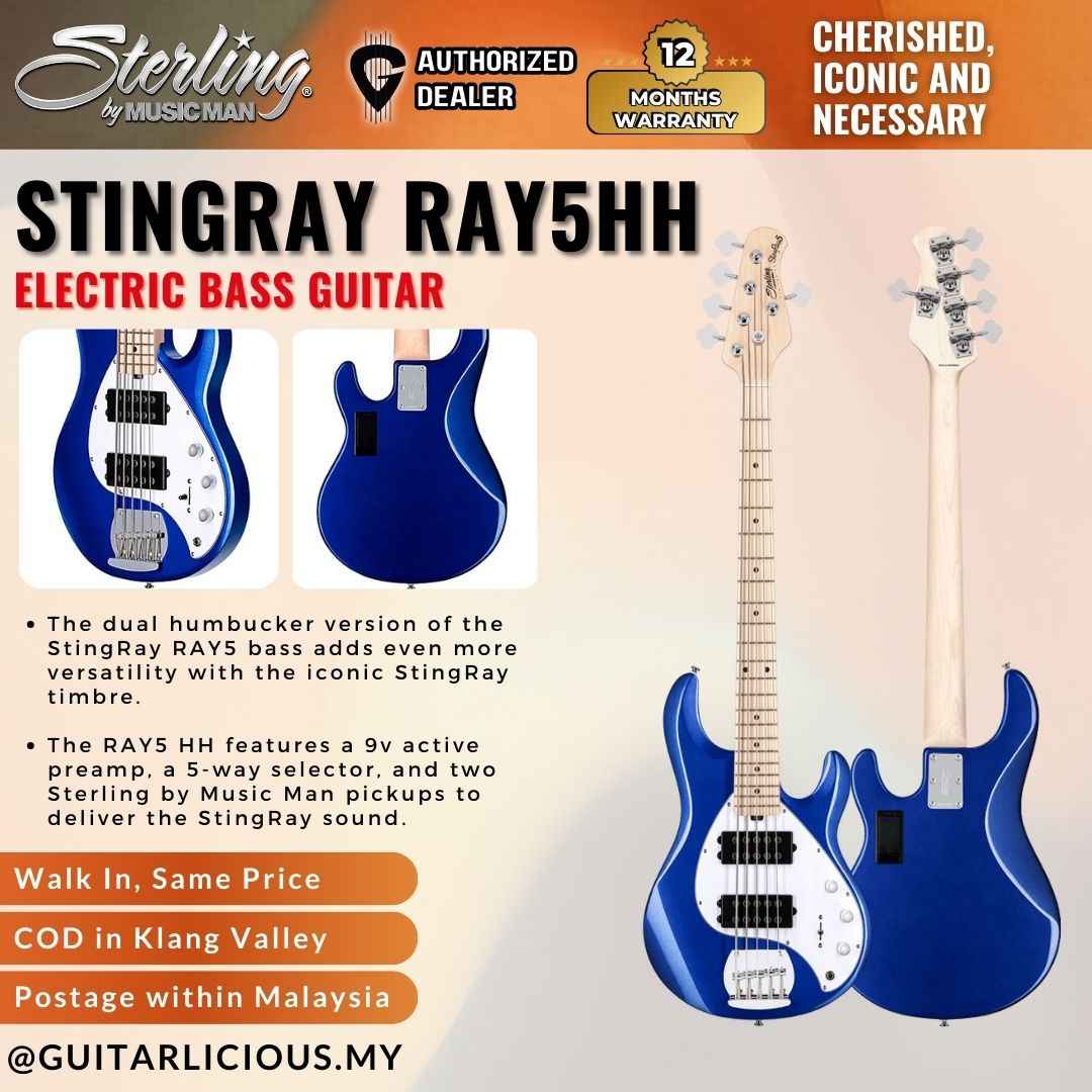 Sterling By Music Man StingRay RAY5HH Electric Bass Guitar - Cobra Blue