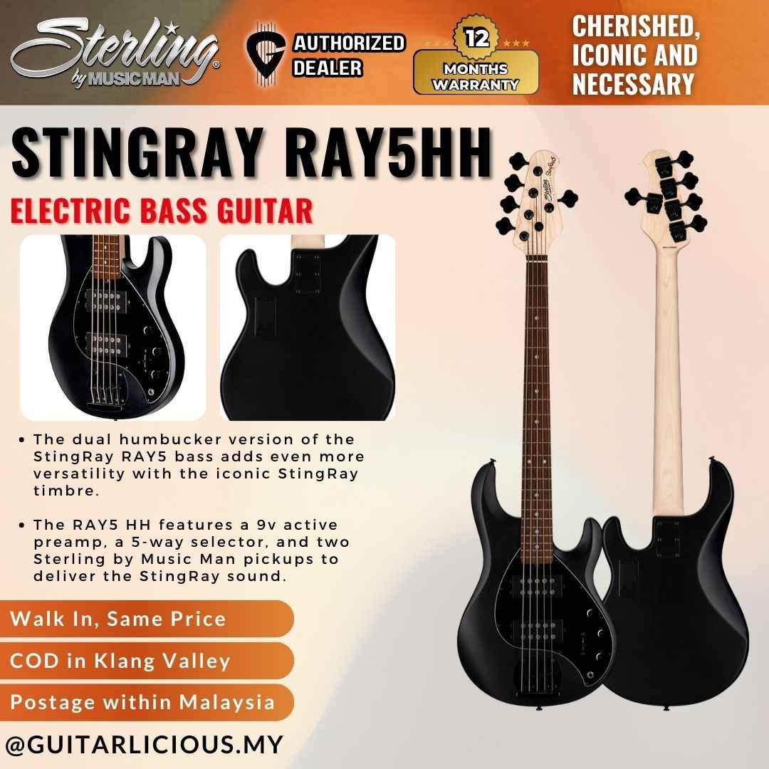 Sterling By Music Man StingRay RAY5HH Electric Bass Guitar - Stealth Black