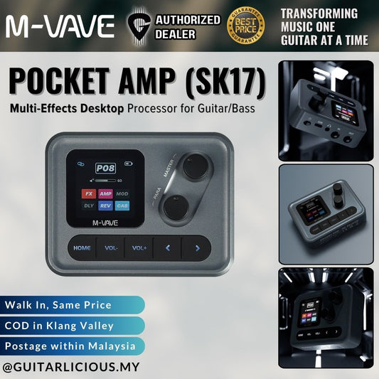 M-VAVE POCKET AMP (SK17) Multi-Effects Desktop Processor for Guitar/Bass, ANN Modeling, Bluetooth & OTG Recording