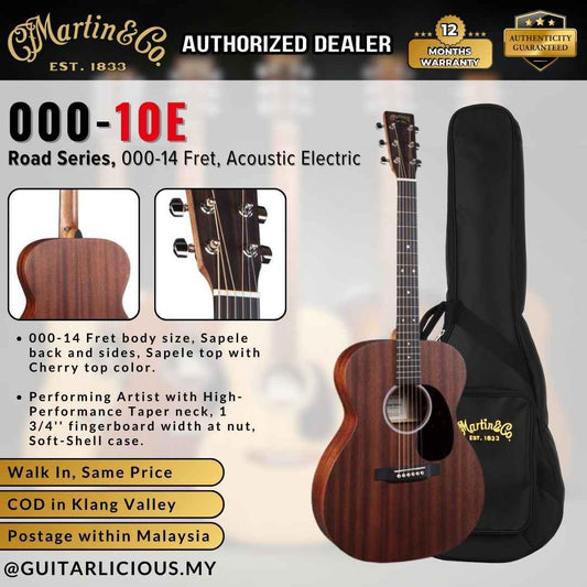 Martin 000-10E | Road Series | 000 Acoustic-Electric Guitar | Full Solid Sapele | Martin E1 | Gig Bag