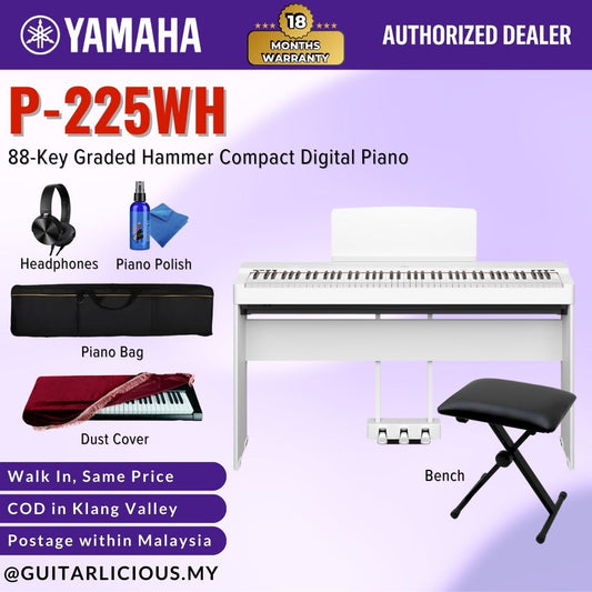 Yamaha P-225WH 88-Key Graded Hammer Compact Digital Piano (P-225WH / P225WH)