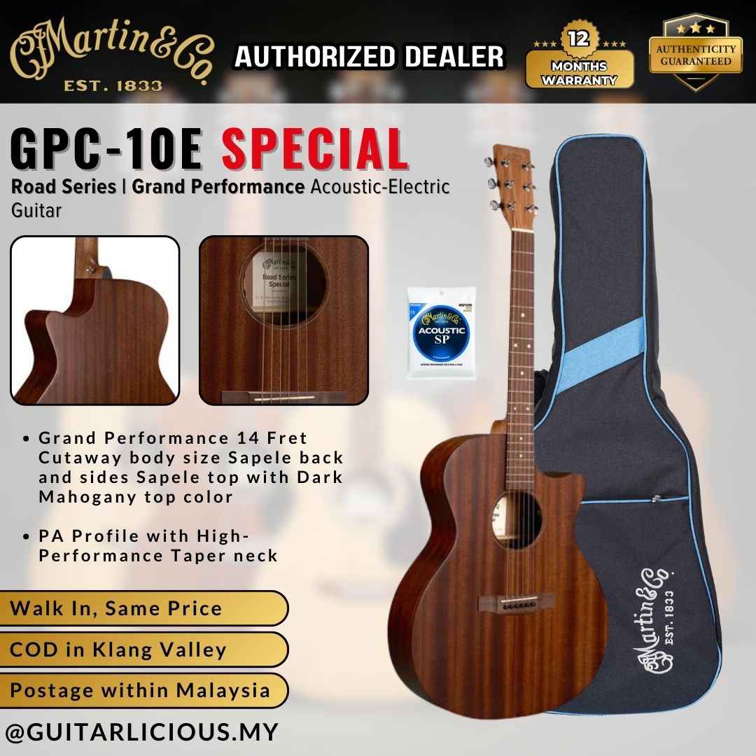 Martin GPC-10E Special | Road Series | Grand Performance Acoustic-Electric Guitar | Full Sapele | Fishman | Gig Bag
