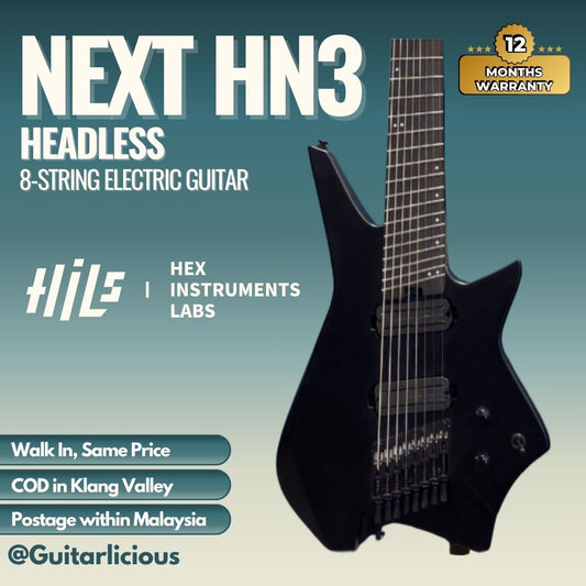 HILS HZ8 Headless 8-String Electric Guitar - Satin Black