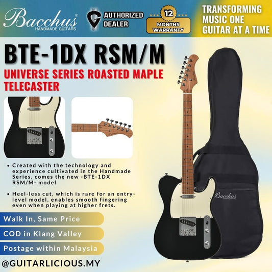 Bacchus BTE-1DX-RSM/M Universe Series Roasted Maple Telecaster Electric Guitar - Black
