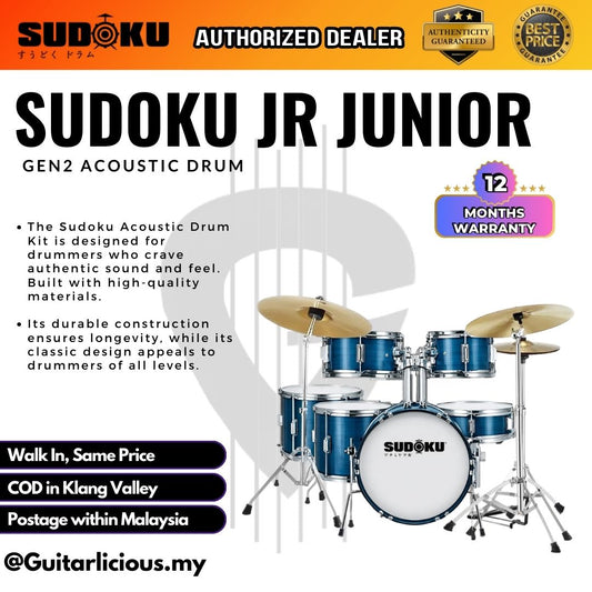 Sudoku JR Junior Gen2 Acoustic Drum Set with Cymbals - Hairline Blue