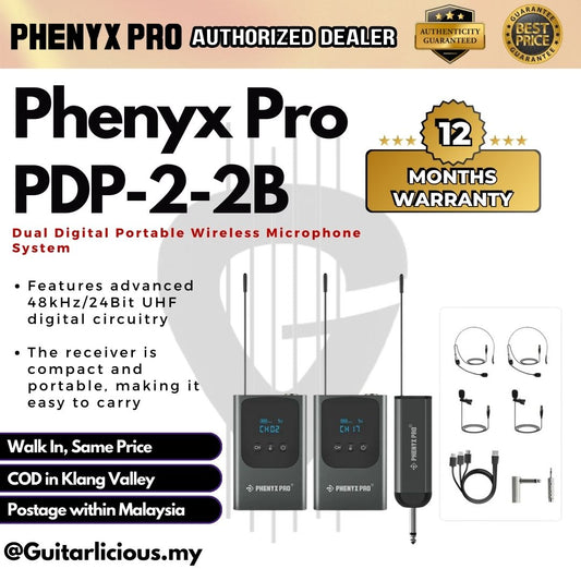 Phenyx Pro PDP-2-2B Dual Wireless Mic System 15 UHF Mini Receiver Headset/Lavalier Mics