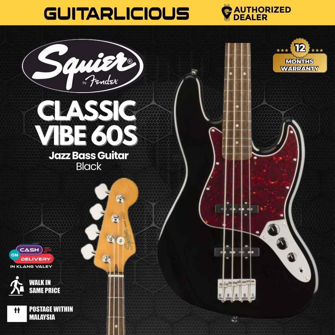 Squier Classic Vibe 60s Jazz Bass Guitar, Laurel FB - Black