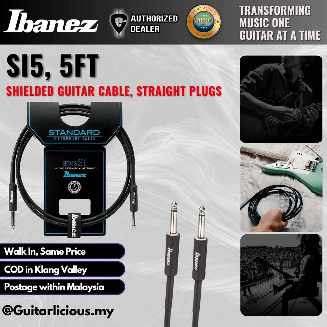 Ibanez SI5 Shielded Guitar Cable, 5 ft Straight Plugs, Black ( IBASI5 / IBA-SI5 )