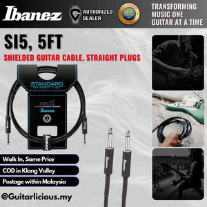 Ibanez SI5 Shielded Guitar Cable, 5 ft Straight Plugs, Black ( IBASI5 / IBA-SI5 )