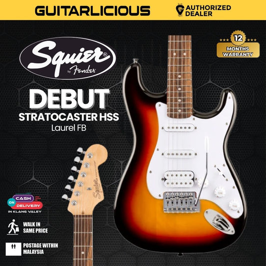 Squier Debut Series Stratocaster HSS Electric Guitar, Laurel FB, 2 Tone Sunburst