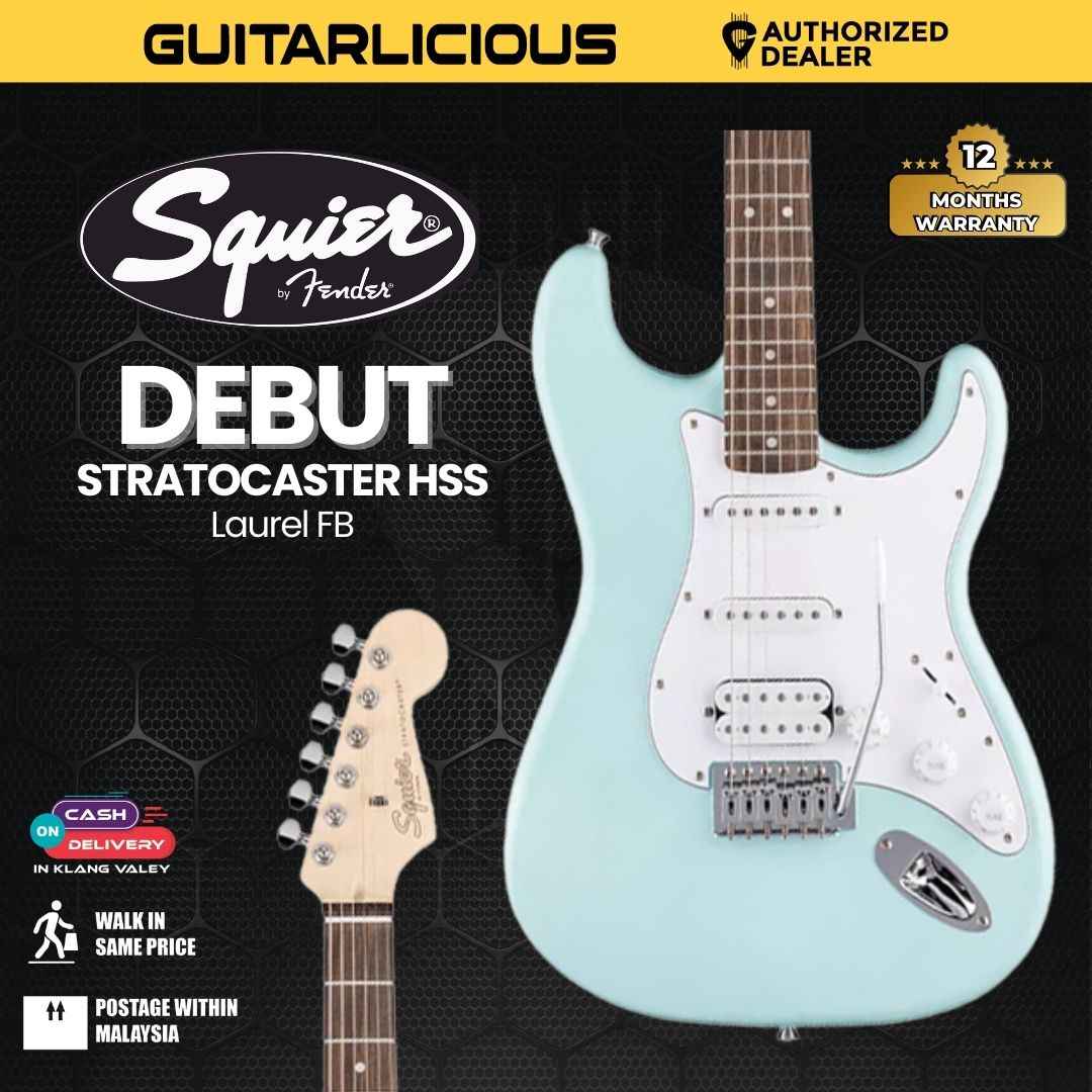 Squier Debut Series Stratocaster HSS Electric Guitar, Laurel FB, Daphne Blue