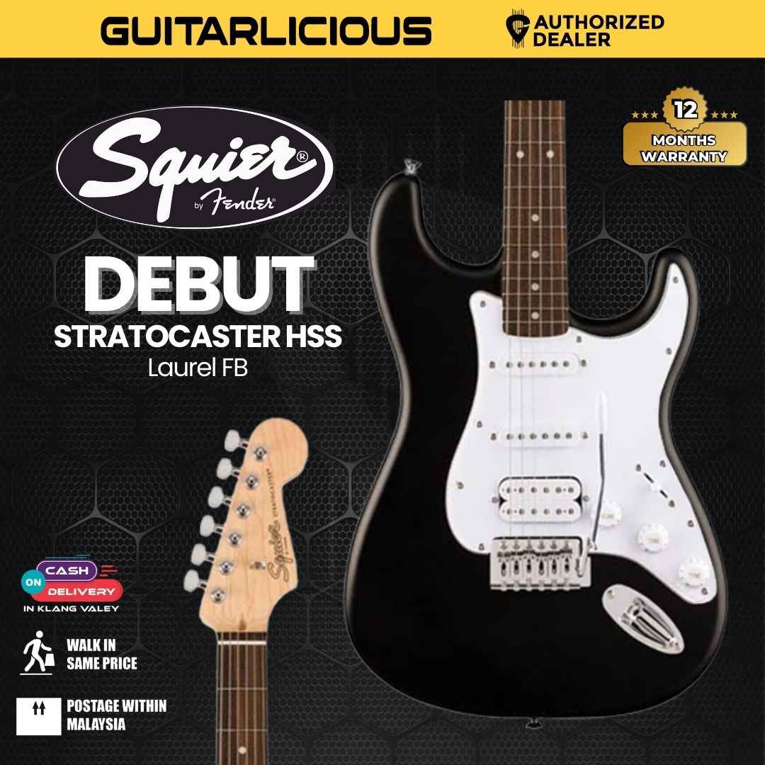 Squier Debut Series Stratocaster HSS Electric Guitar, Laurel FB, Black