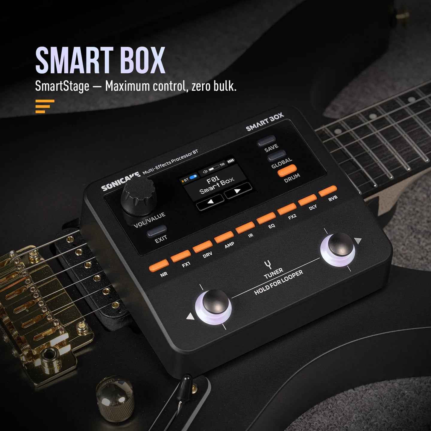 SONICAKE Smart Box Multi-Effects Processor for Guitar & Bass 130+ Effects, NAM/IR Support, Looper, Built-in Tuner/Metronome, USB Audio Interface, Stereo Output - QME-20 / QME20