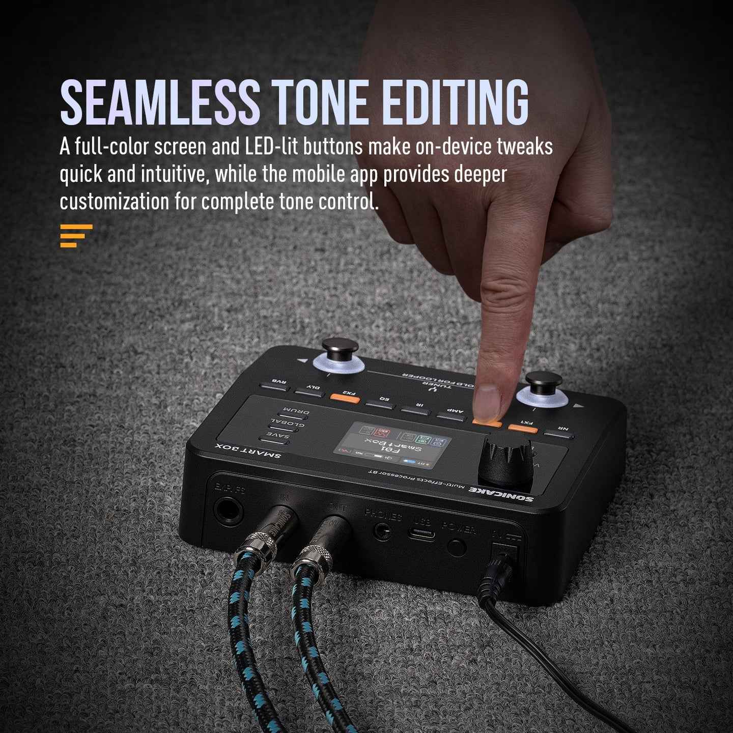 SONICAKE Smart Box Multi-Effects Processor for Guitar & Bass 130+ Effects, NAM/IR Support, Looper, Built-in Tuner/Metronome, USB Audio Interface, Stereo Output - QME-20 / QME20