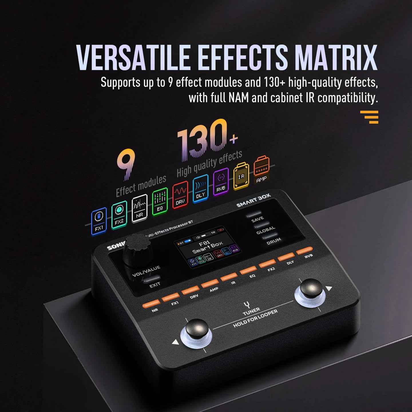 SONICAKE Smart Box Multi-Effects Processor for Guitar & Bass 130+ Effects, NAM/IR Support, Looper, Built-in Tuner/Metronome, USB Audio Interface, Stereo Output - QME-20 / QME20