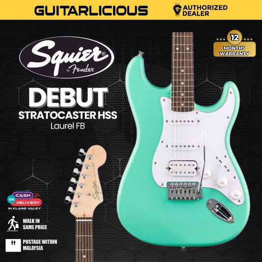 Squier Debut Series Stratocaster HSS Electric Guitar, Laurel FB, Sea Foam Green