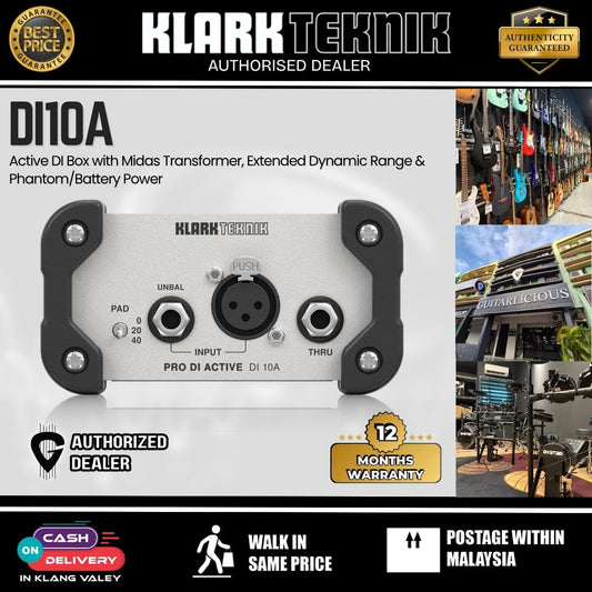 Klark Teknik DI10A – Active DI Box with Midas Transformer, Extended Dynamic Range & Phantom/Battery Power