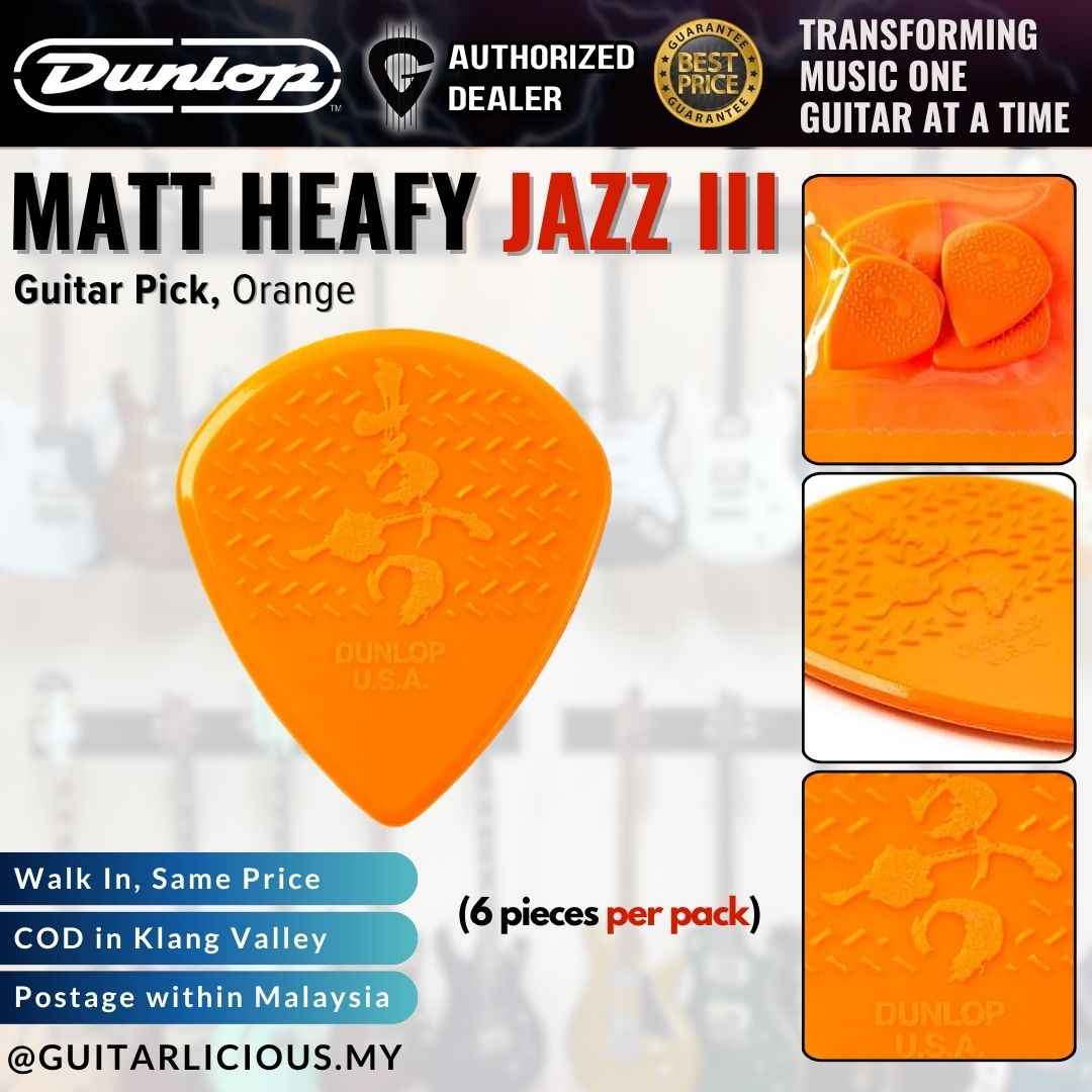 Jim Dunlop 471P3SMHLTD Matt Heafy Max Grip Jazz III Guitar Pick, Orange, 6-Pack