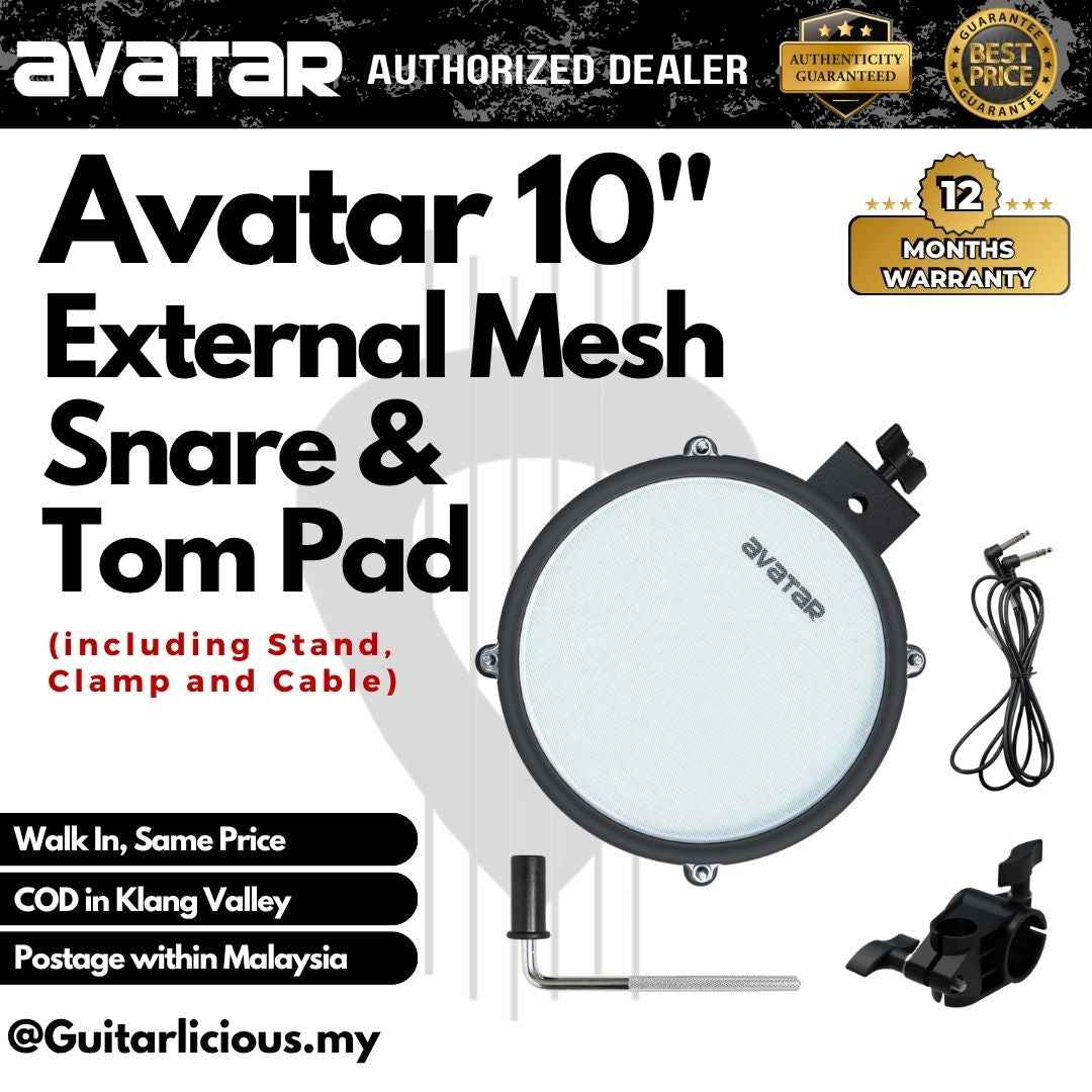 Avatar 10" External Mesh Snare & Tom Pad (including Stand, Clamp and Cable)