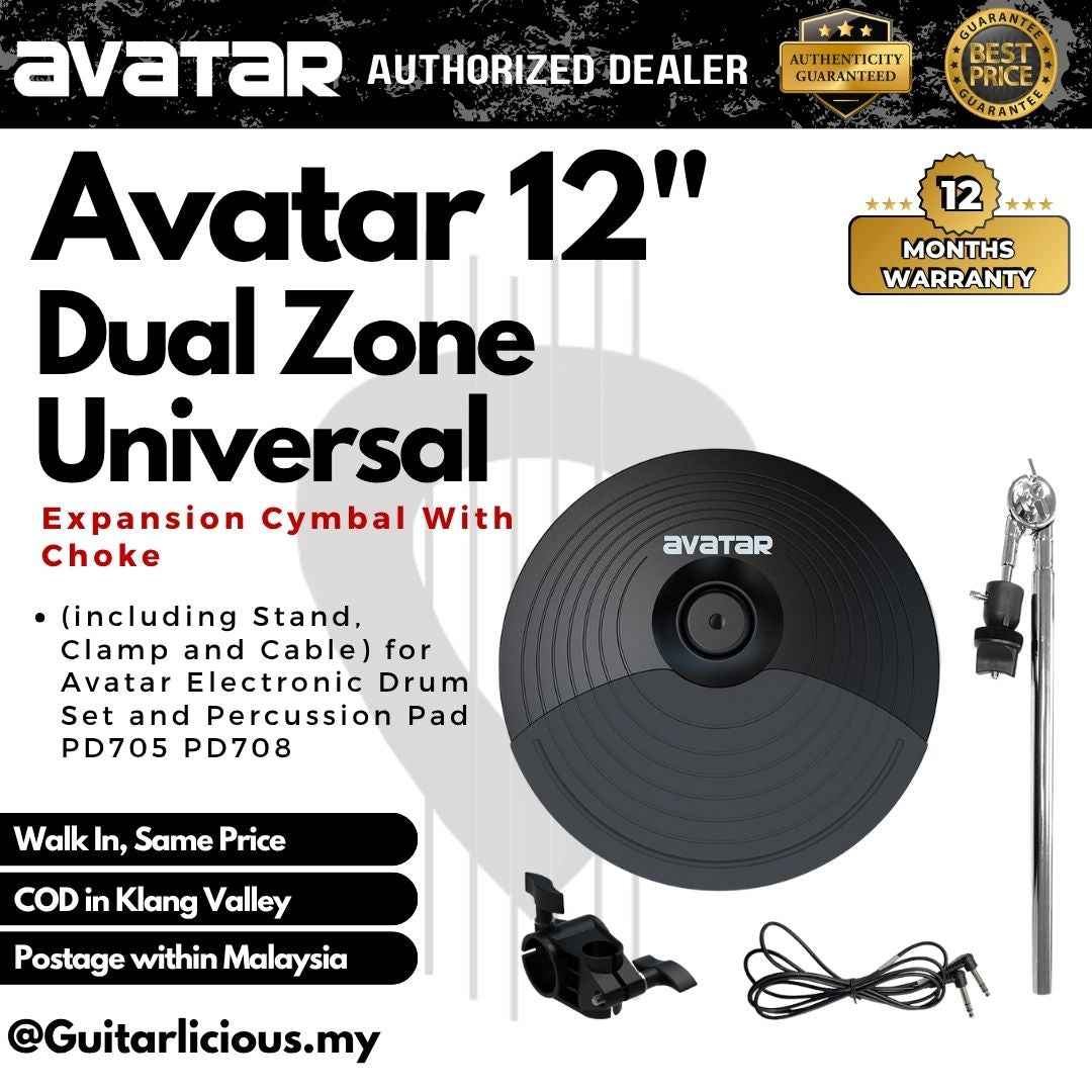 Avatar 12" Dual Zone Universal Expansion Cymbal With Choke (including Stand, Clamp and Cable) for Avatar Electronic Drum Set and Percussion Pad PD705 PD708