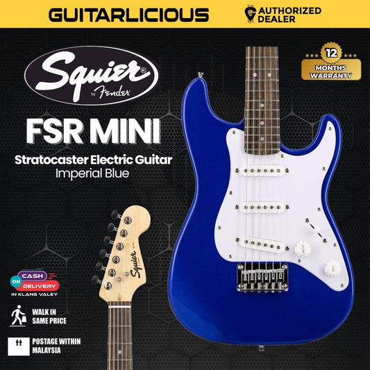 Squier FSR Mini Stratocaster Electric Guitar, Laurel FB, Imperial Blue