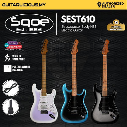 SQOE SEST610 Stratocaster Body HSS Electric Guitar, Roasted Maple Fretboard - ( SEST 610 / SEST610 / 610 )