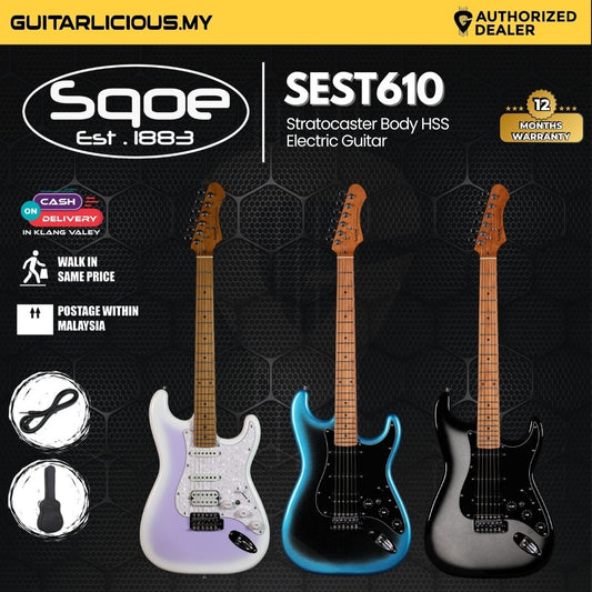 SQOE SEST610 Stratocaster Body HSS Electric Guitar, Roasted Maple Fretboard - ( SEST 610 / SEST610 / 610 )