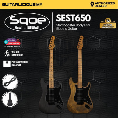 SQOE SEST650 Stratocaster Body HSS Electric Guitar, Ash Roasted Maple Series - ( SEST650 / SEST650 / 650 )