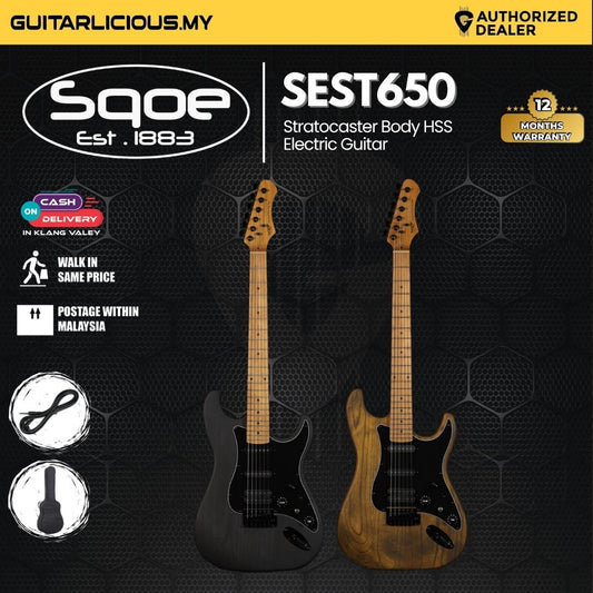 SQOE SEST650 Stratocaster Body HSS Electric Guitar, Ash Roasted Maple Series - ( SEST650 / SEST650 / 650 )