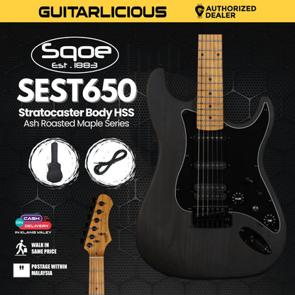 SQOE SEST650 Stratocaster Body HSS Electric Guitar, Ash Roasted Maple Series - ( SEST650 / SEST650 / 650 )