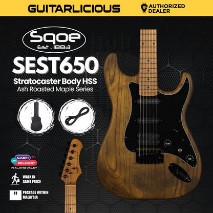 SQOE SEST650 Stratocaster Body HSS Electric Guitar, Ash Roasted Maple Series - ( SEST650 / SEST650 / 650 )