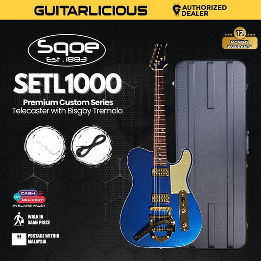 SQOE SETL1000 Premium Custom Series Telecaster with Bisgby Tremolo Electric Guitar with ABS Hardcase