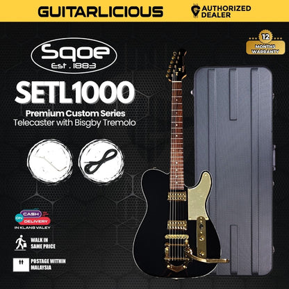 SQOE SETL1000 Premium Custom Series Telecaster with Bisgby Tremolo Electric Guitar with ABS Hardcase