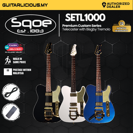 SQOE SETL1000 Premium Custom Series Telecaster with Bisgby Tremolo Electric Guitar with ABS Hardcase