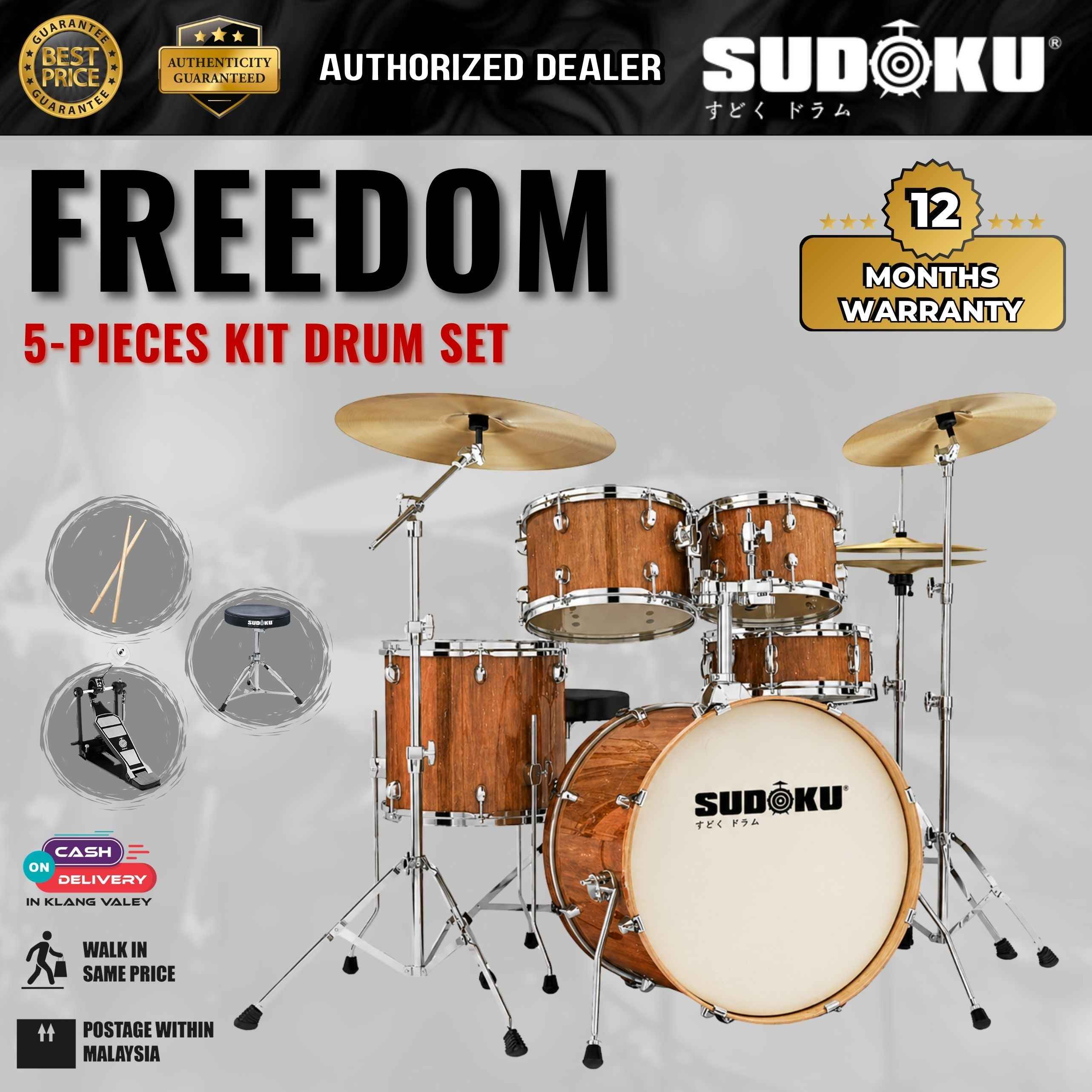 Sudoku Freedom Acoustic Drum Set + Cymbals Set w/Drum Throne