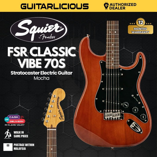 Squier FSR Classic Vibe 70s Stratocaster Electric Guitar, Laurel FB, Mocha
