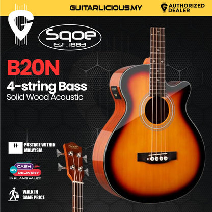 SQOE B20N Solid Wood Acoustic 4-string Bass Guitar with EQ