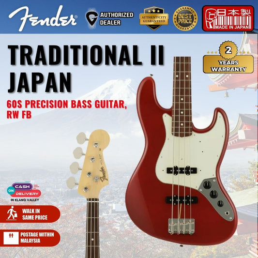 Fender Japan Traditional II 60s Precision Bass Guitar, RW FB, Candy Apple Red