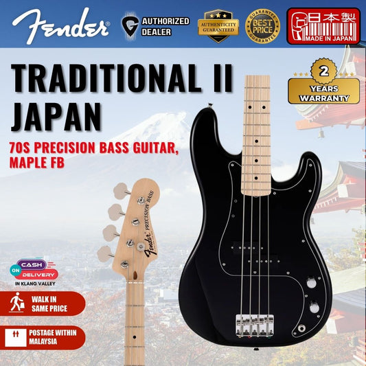 Fender Japan Traditional II 70s Precision Bass Guitar, Maple FB, Black