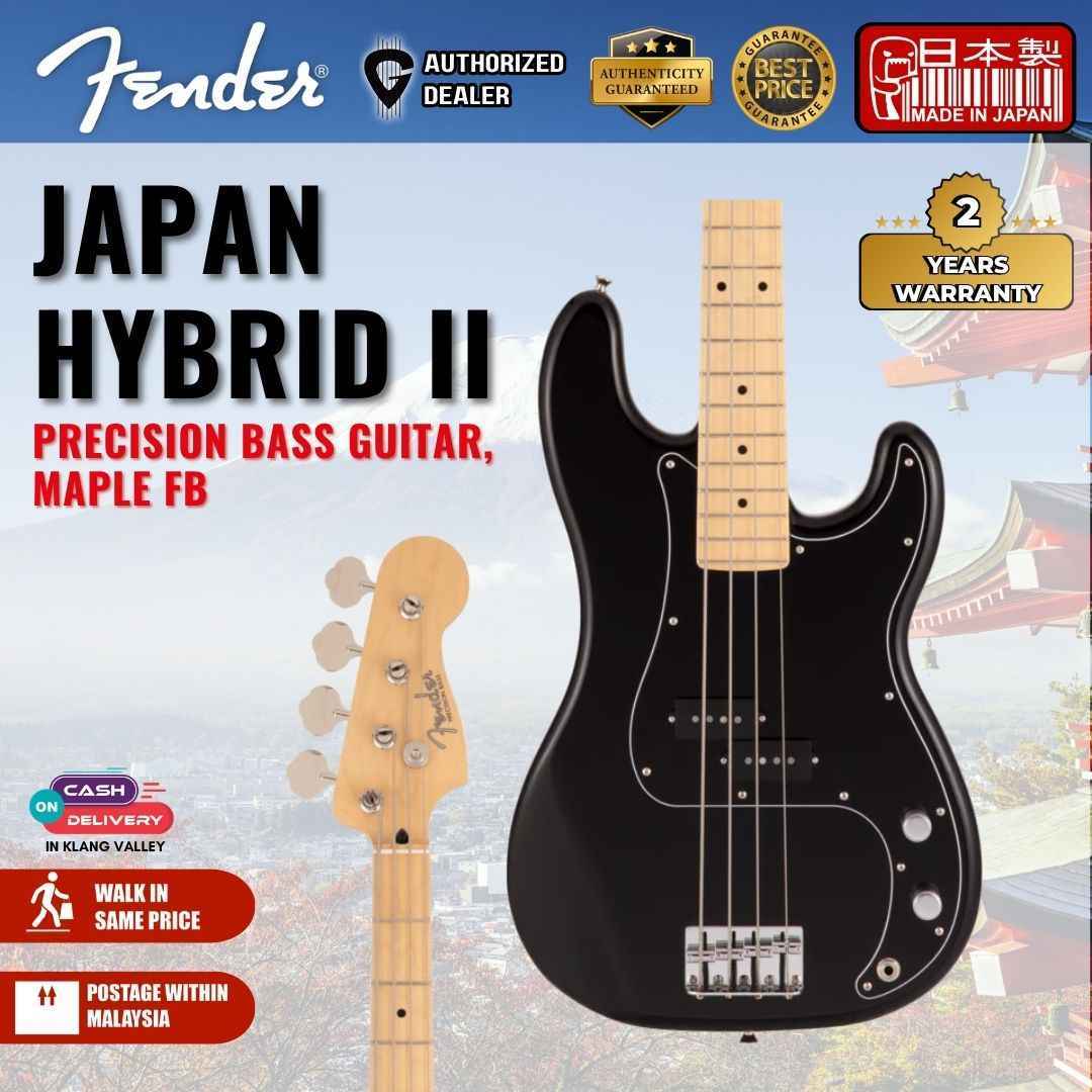 Fender Japan Hybrid II Precision Bass Guitar, Maple FB, Black