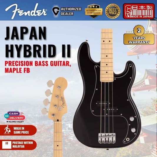 Fender Japan Hybrid II Precision Bass Guitar, Maple FB, Black