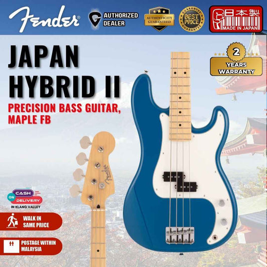 Fender Japan Hybrid II Precision Bass Guitar, Maple FB, Forest Blue