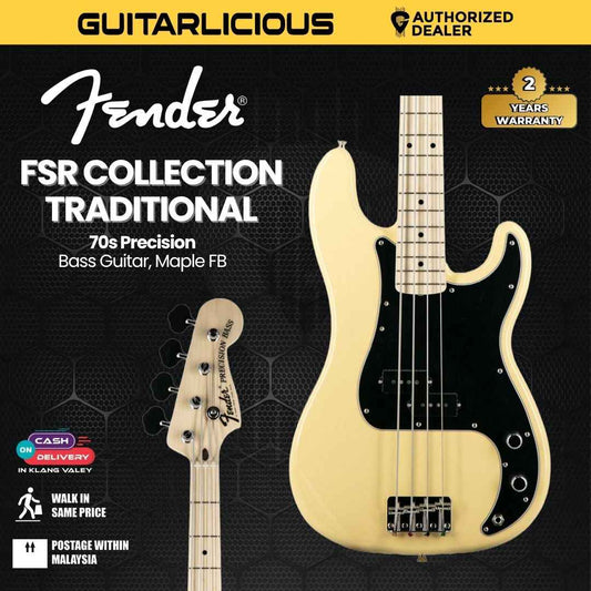 Fender FSR Collection Traditional 70s Precision Bass Guitar, Maple FB, Vintage White