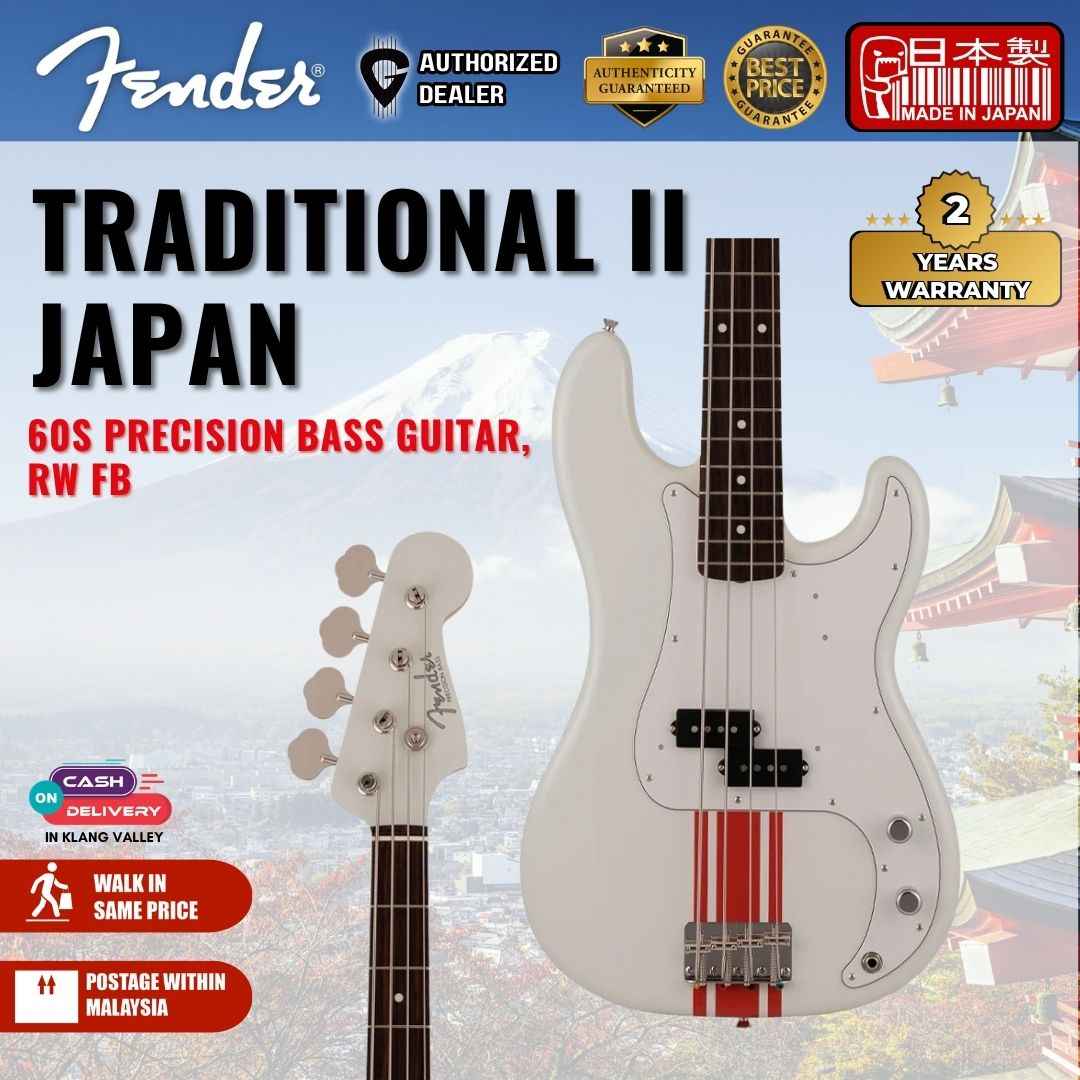 Fender Japan Traditional II 60s Precision Bass Guitar, RW FB, Olympic White / Red