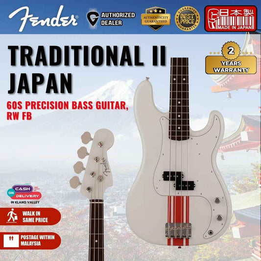 Fender Japan Traditional II 60s Precision Bass Guitar, RW FB, Olympic White / Red