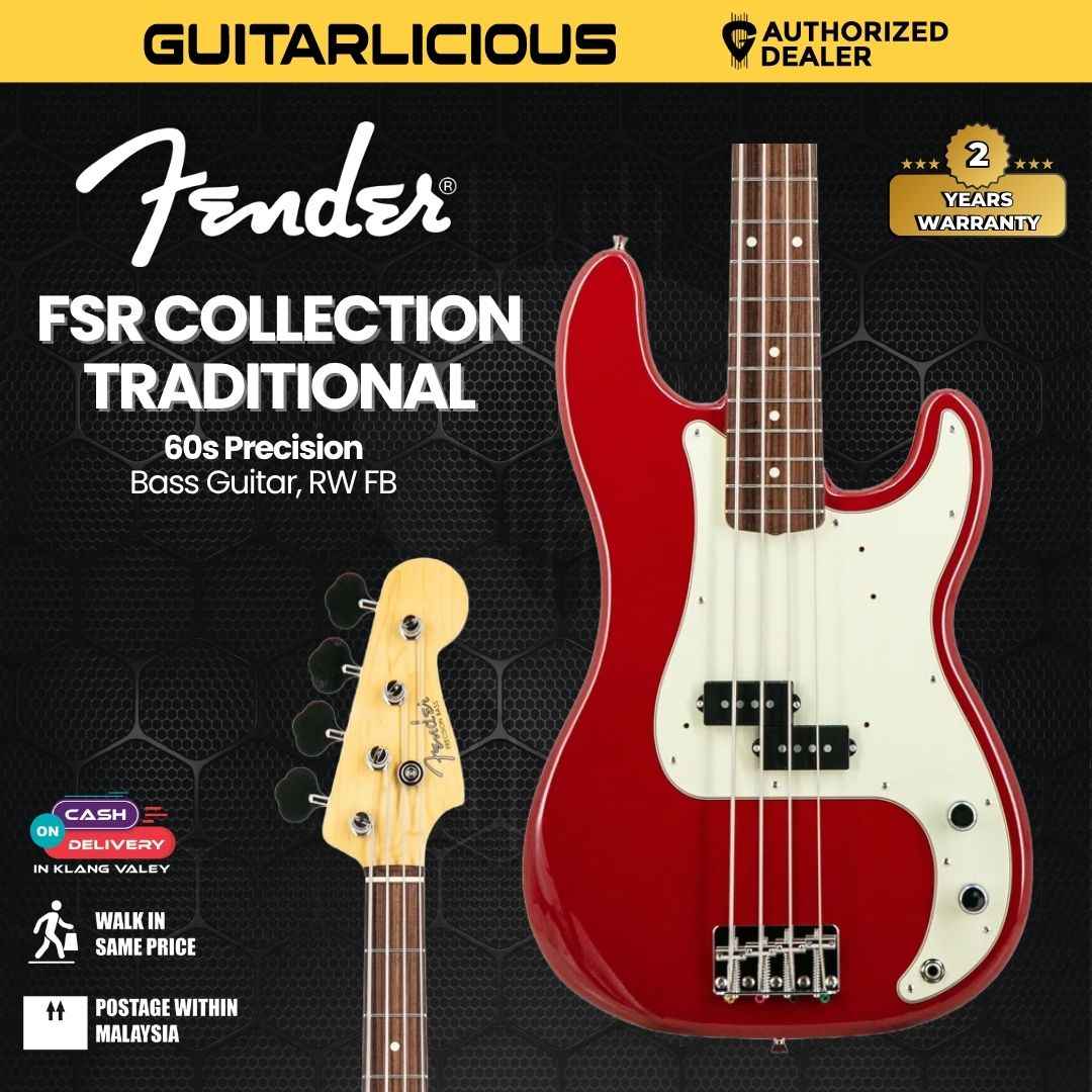 Fender FSR Collection Traditional 60s Precision Bass Guitar, RW FB, Dakota Red