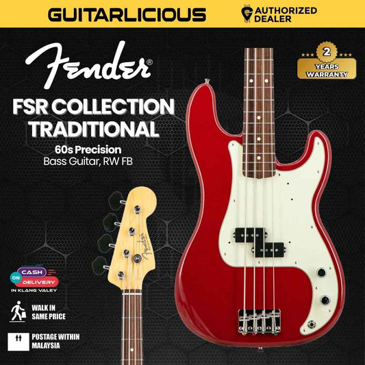 Fender FSR Collection Traditional 60s Precision Bass Guitar, RW FB, Dakota Red