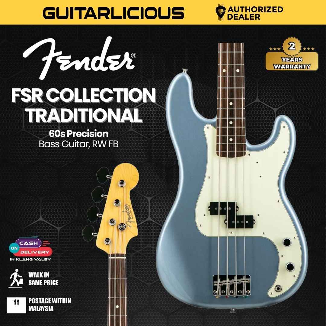 Fender FSR Collection Traditional 60s Precision Bass Guitar, RW FB, Ice Blue Metallic