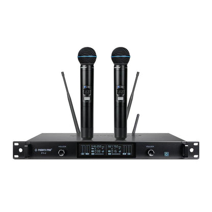 Phenyx PTI-2 UHF Wireless Mic System Dual Mics Auto Sync Adaptive RF Talkback for Live Show Event