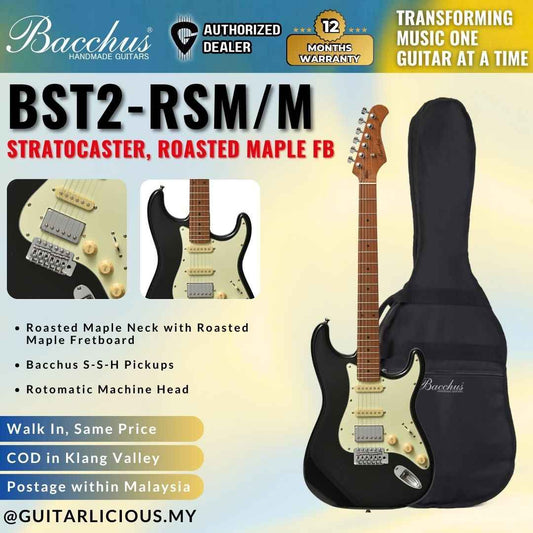 Bacchus BST-1-RSM/M Universe Series Roasted Maple Fretboard, Stratocaster Electric Guitar with Bacchus S-S-S Pickups - Black